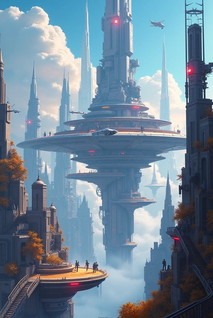Créez des œuvres d'art hyperréalistes futuristes, Imaginez une ville flottante dans le ciel, avec des structures architecturales complexes et une technologie de pointe. Peignez cette ville futuriste avec une richesse de détails, capturer les lumières vives, plateformes suspendues et véhicules volants qui sillonnent le ciel.