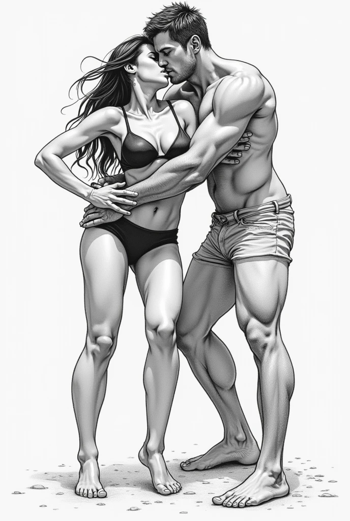 In Yusuke Murata style, Hold the pose, but draw with flat colors, cel shading, limited color palette and simplified lighting. The body must be muscular and athletic, a man holding a woman with a sexy body and big breasts on his shoulder.