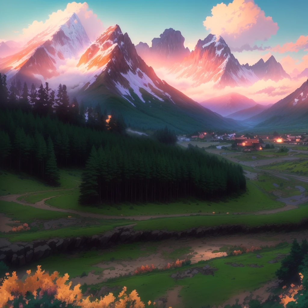 Mountain with valley and road in foreground々, Anime countryside landscape, Anime scenery, beautiful Anime Scenery, Anime Scenery, Anime Nature, Anime scenery wallpaper, Mountain Valley, Beautiful anime scene, Anime Background art, Beautiful Valley, Anime Scenery concept art, Very beautiful scenery, beatiful mountain background, very Very beautiful scenery, Beautiful Landscape, Anime Background