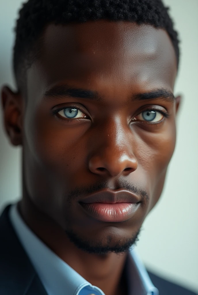 Handsome fair skin african man, approximately 1, blue colored eyes 