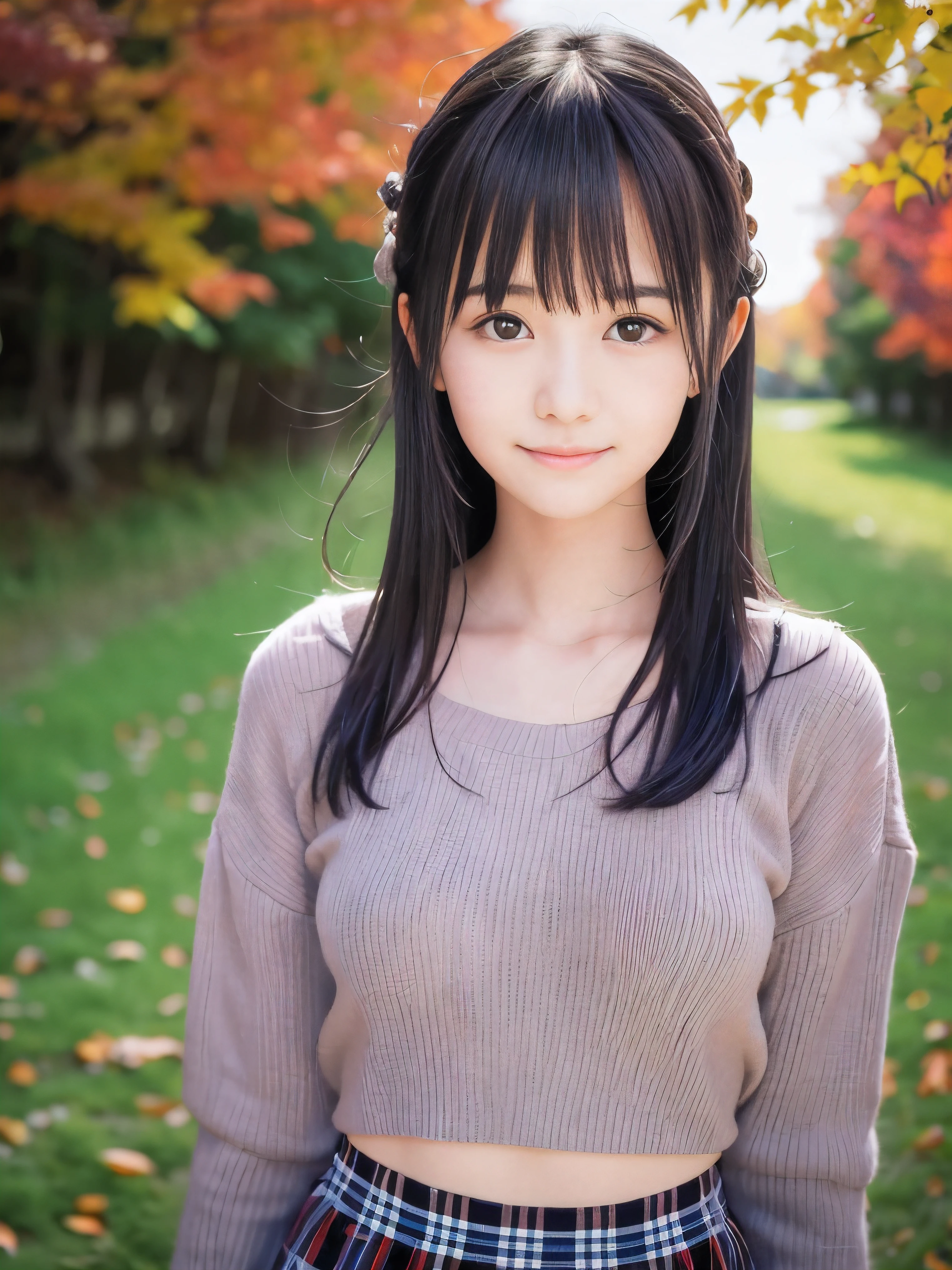 (Close up face shot of one slender small breasts half up brown long hair with bangs girl in a long sleeves shirt and sweater and skirt:1.5)、(One girl is looking back with sad smile on the dart road near the river and big waterfall in Japan:1.5)、(Beautiful sunset time with autumn red leaves and mountain:1.5)、(Natural light:1.5)、(8k ultra detailed master piece:1.5)、(perfect anatomy:1.5)、(Photorealistic stick:1.5)、(Raw photo:1.3)、(highest quality:1.5)、(High resolution:1.3)、(Delicate and beautiful perfect face:1.3)、(Delicate and beautiful eye air skin:1.3)、(Real Human Skin:1.3)、((thin legs))