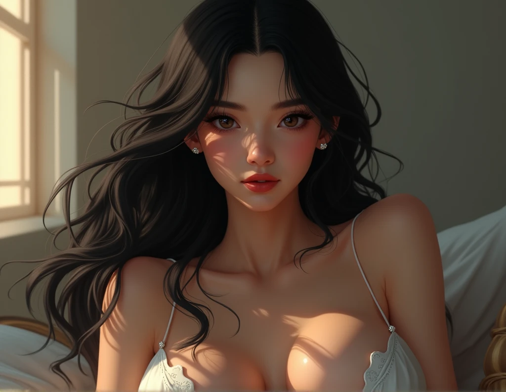 beautiful slim girl big breasts black hair color