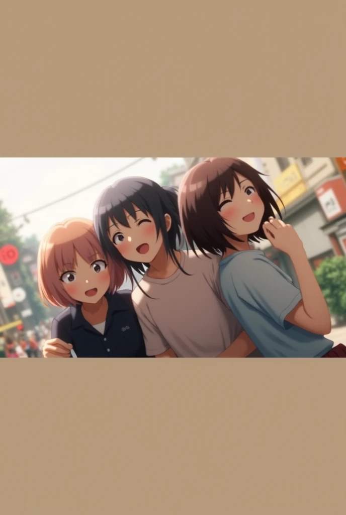 Cute young Japanese girls playing with guys