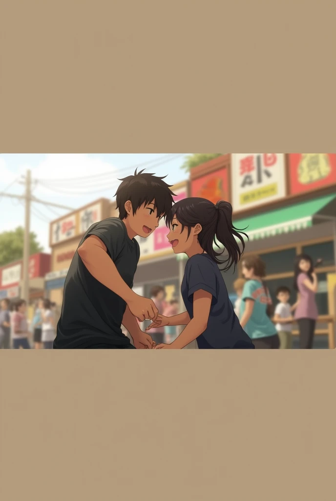 Cute young Japanese girls playing with guys