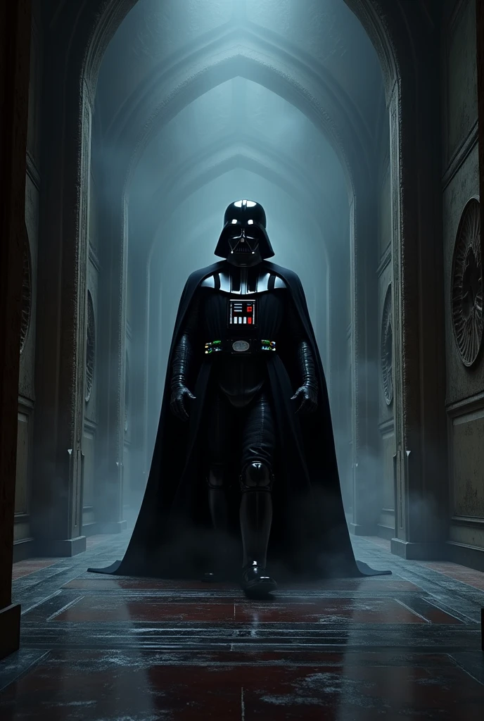 darth vader entrance in a dark hallways