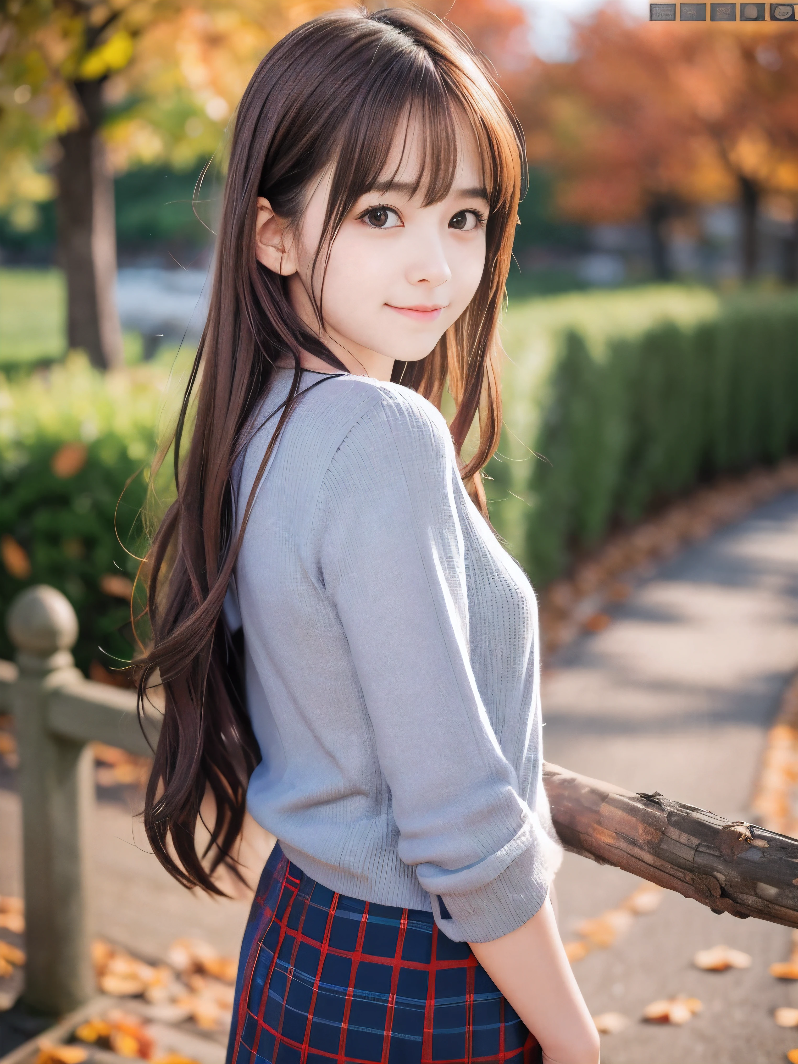 (Close up face shot of one slender small breasts red brown wavy long hair with dull bangs girl in a autumn fashion shirt and sweater and skirt:1.5)、(One girl is looking back with sad smile on the dart road near the lake and big waterfall in Japan:1.5)、(Beautiful sunset time with autumn red leaves and mountain view:1.5)、(Natural light:1.5)、(8k ultra detailed master piece:1.5)、(perfect anatomy:1.5)、(Photorealistic stick:1.5)、(Raw photo:1.3)、(highest quality:1.5)、(High resolution:1.3)、(Delicate and beautiful perfect face:1.3)、(Delicate and beautiful eye air skin:1.3)、(Real Human Skin:1.3)、((thin legs))