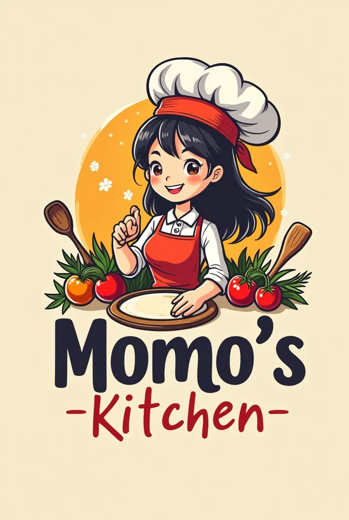 Create a logo for a food establishment that includes the word 'Momo's kitchen'