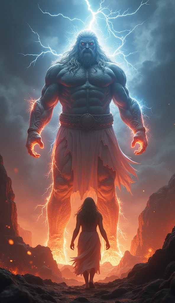a powerful army of greek mythology titans, dramatic lightning and fire effects, detailed mythological creatures, cinematic lighting, epic fantasy scene, dramatic atmosphere, rich color palette, photorealistic, 8k, best quality