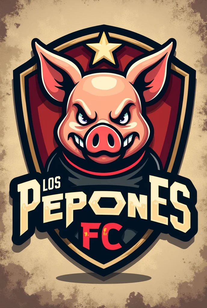 Create a football shield called Los Pepones FC that is a pig and that is like a cheat and that on the shield says Pepones FC