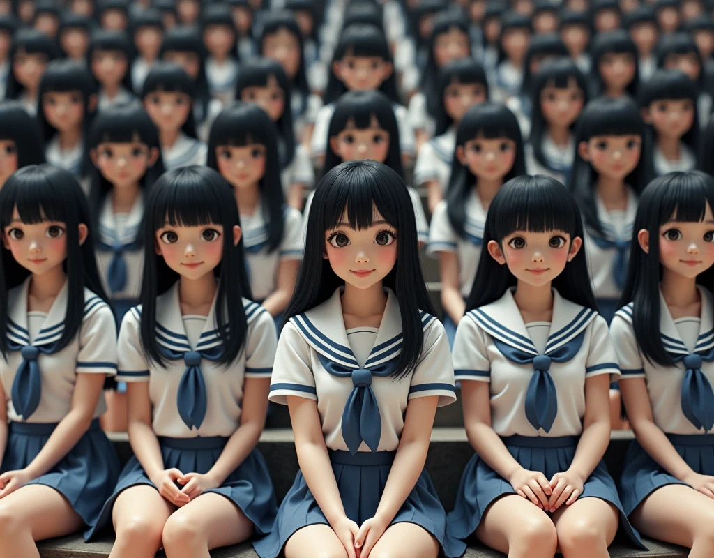 (Japanese Clone-girls=Myself), (Super Best masterpiece Clone-girls Raw Photography Art), (16K, Highest quality, Ultra-high resolution, RAW Photos), (It&#39;s so unrealistic., With unparalleled depiction, With an unfathomable sight, An unprecedented and shocking worldview, Clone-girls: In a world of mass reproduction, Ultra-realistic), (Japanese Girls, , Small face, Thick black hair, long hair, Dark Eyes, Mature face, Cute Smile, Smiling face, A gentle gaze, Very pleasant look), (Very beautiful detailed girls, Accurate body structure, Accurate body movements, Very detailed body, (Super big breasts, Large bulge of ample breasts)), ((Schoolgirl uniform, Short sleeve, mini skirt, Emphasise the fullness of your breasts)), (Very detailed, Myself cloning, Depiction of splitting oneself, 1Myself girl→1,000,000,000,000,000,000,000,000,000,000Myself cloning girls), (Myself clone girlsは, With the same perfect appearance without any difference, to multiply in large numbers), (Very detailed depiction, Myself&#39;s multiplying female body, In the same female body,With the same face, With the same hairstyle, In the same clothes, At the same height, 同じSuper big breastsで, The same female body that is completely indistinguishable, 1,000,000,000,000,000,000,000,000,000,000 people), (Myself girls only), (Academy, academic level, Commemorative photo depiction, Tiered stage photography, Happy smile, Front view)