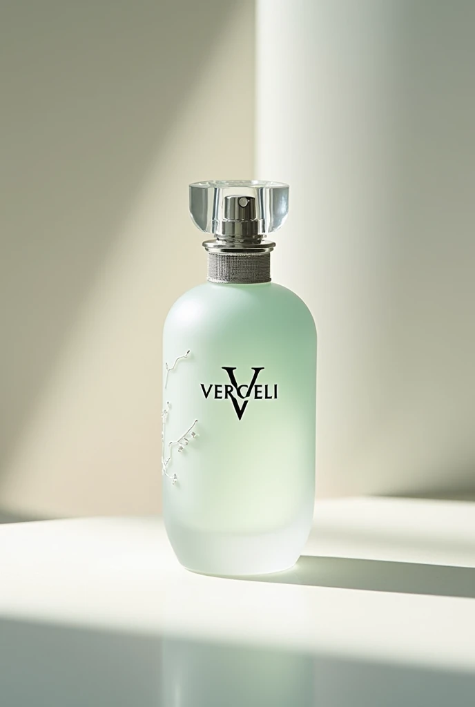 Perfume bottle with the name VERCCELI in a different light-colored bottle and VL logo