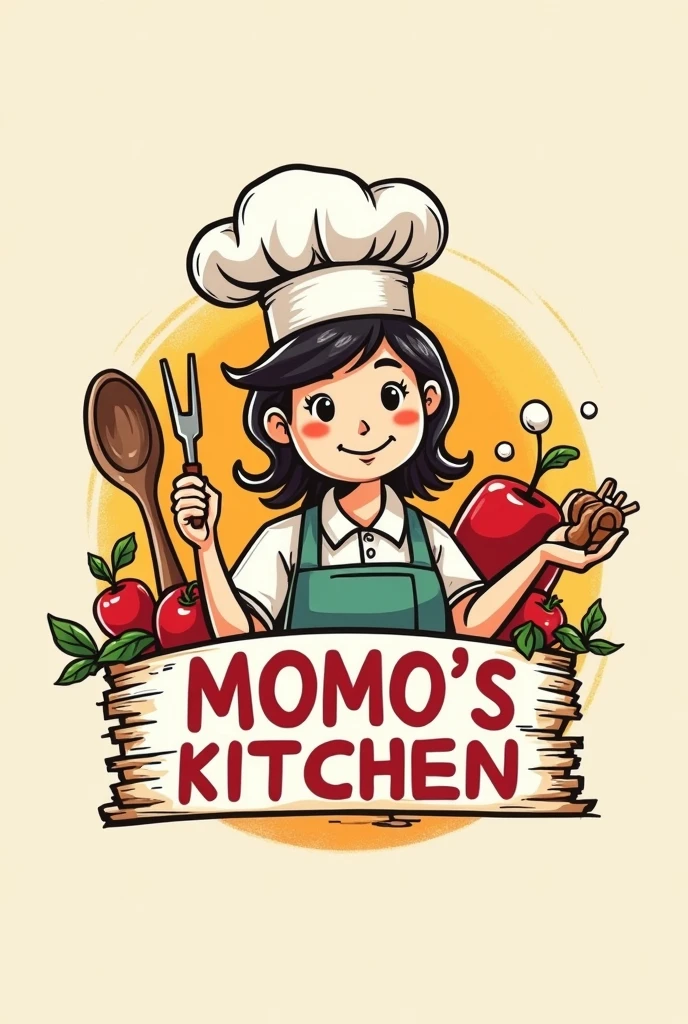 Create a logo for a food establishment that includes the word 'Momo's kitchen'