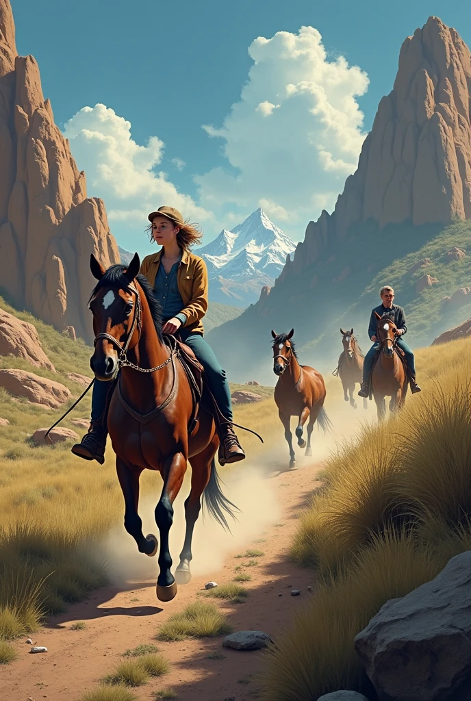 Annie wakes up feeling unwell, but decides to continue with her daily tasks. However, she soon realizes that her daughter Grace and Grace's horse, Pilgrim, are missing. Annie and her partner Tom set out to search for Grace, who is riding Pilgrim aimlessly, full of anger and pain. Grace wants to punish the adults for something she has discovered about them.

Meanwhile, Tom and Frank follow Grace's tracks until they find her in a dangerous situation, surrounded by wild horses. Tom intervenes to separate Pilgrim from a white stallion that is attacking, but is brutally attacked by the stallion and left seriously injured.
Me hace el favor y me ilustra esto en dibujos, máximo 6