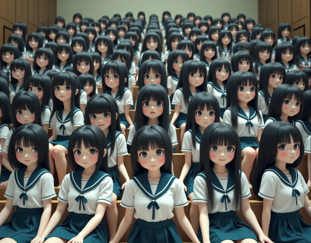 (Japanese Clone-girls=Myself), (Super Best masterpiece Clone-girls Raw Photography Art), (16K, Highest quality, Ultra-high resolution, RAW Photos), (It&#39;s so unrealistic., With unparalleled depiction, With an unfathomable sight, An unprecedented and shocking worldview, Clone-girls: In a world of mass reproduction, Ultra-realistic), (Japanese Girls, 16yo, Small face, Thick black hair, long hair, Dark Eyes, Mature face, Cute Smile, Smiling face, A gentle gaze, Very pleasant look), (Very beautiful detailed girls, Accurate body structure, Accurate body movements, Very detailed body, (Super big breasts, Large bulge of ample breasts)), ((Schoolgirl uniform, Short sleeve, mini skirt, Emphasise the fullness of your breasts)), (Very detailed, Myself cloning, Depiction of splitting oneself, 1Myself girl→1,000,000,000,000,000,000,000,000,000,000Myself cloning girls), (Myself clone girlsは, With the same perfect appearance without any difference, to multiply in large numbers), (Very detailed depiction, Myself&#39;s multiplying female body, In the same female body,With the same face, With the same hairstyle, In the same clothes, At the same height, 同じSuper big breastsで, The same female body that is completely indistinguishable, 1,000,000,000,000,000,000,000,000,000,000 people), (Myself girls only), (Academy, academic level, Commemorative photo depiction, Tiered stage photography, Happy smile, Front view)