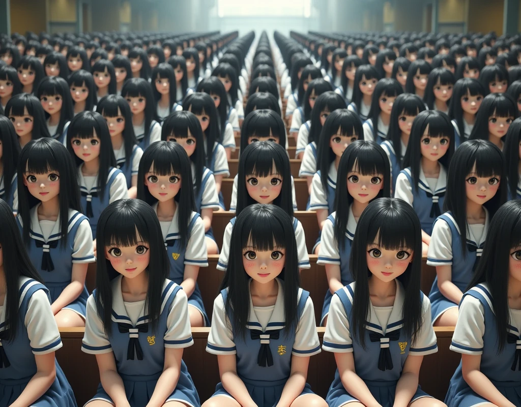 (Japanese Clone-girls=Myself), (Super Best masterpiece Clone-girls Raw Photography Art), (16K, Highest quality, Ultra-high resolution, RAW Photos), (It's so unrealistic., With unparalleled depiction, With an unfathomable sight, An unprecedented and shocking worldview, Clone-girls: In a world of mass reproduction, Ultra-realistic), (Japanese Girls, 16yo, Small face, Thick black hair, long hair, Dark Eyes, Mature face, Cute Smile, Smiling face, A gentle gaze, Very pleasant look), (Very beautiful detailed girls, Accurate body structure, Accurate body movements, Very detailed body, (Super big breasts, Large bulge of ample breasts)), ((Schoolgirl uniform, Short sleeve, mini skirt, Emphasise the fullness of your breasts)), (Very detailed, Myself cloning, Depiction of splitting oneself, 1Myself girl→1,000,000,000,000,000,000,000,000,000,000Myself cloning girls), (Myself clone girlsは, With the same perfect appearance without any difference, to multiply in large numbers), (Very detailed depiction, Myself's multiplying female body, In the same female body,With the same face, With the same hairstyle, In the same clothes, At the same height, 同じSuper big breastsで, The same female body that is completely indistinguishable, 1,000,000,000,000,000,000,000,000,000,000 people), (Myself girls only), (Academy, academic level, Commemorative photo depiction, Tiered stage photography, Happy smile, Front view)