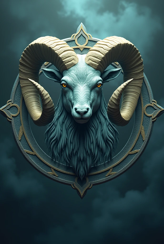 The chakra logo in the center is the earth and a horned ram&#39;s head.