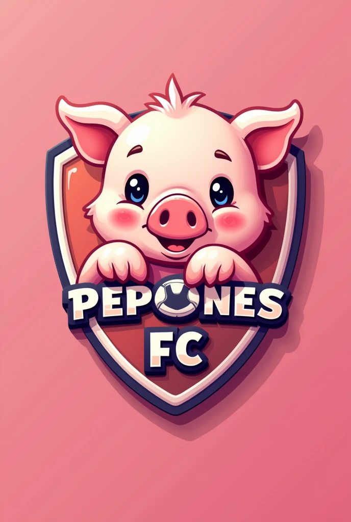 Create a soccer shield called Los Pepones FC that is a pig and that is like a piglet and that on the shield it says Pepones FC and that the background is pink