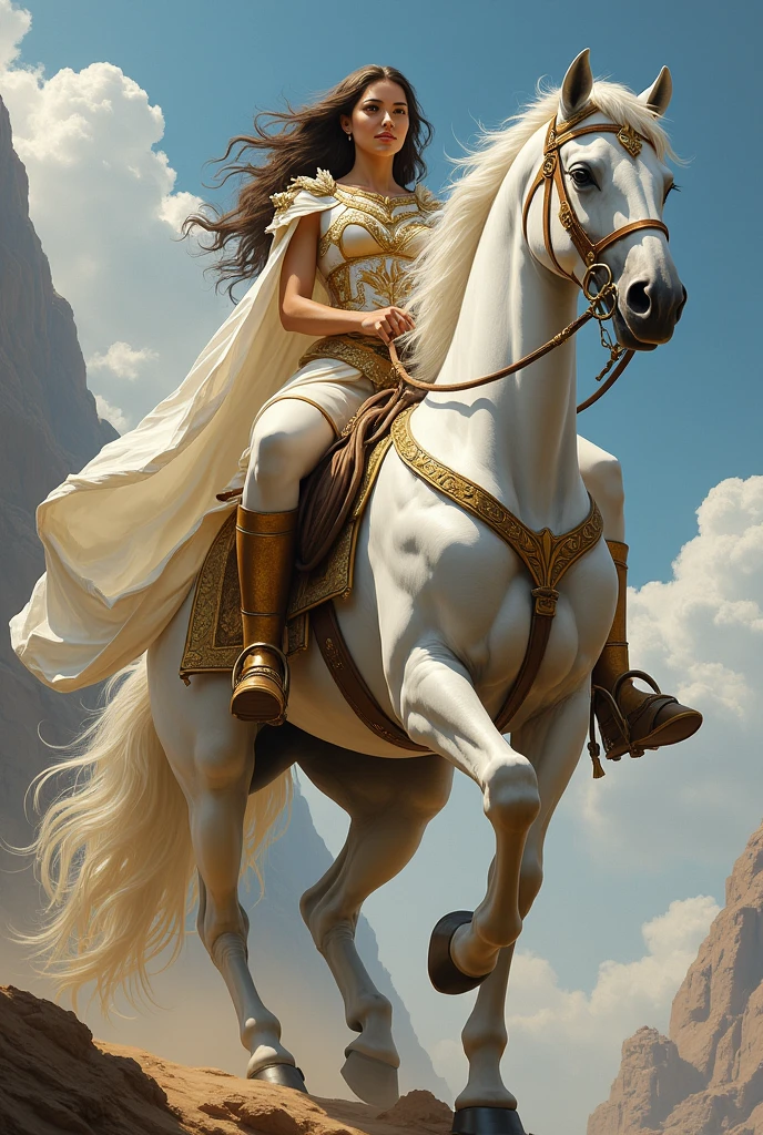 The Goddess of Victory, a successful, capable, strong, and fearsome woman riding a white horse.