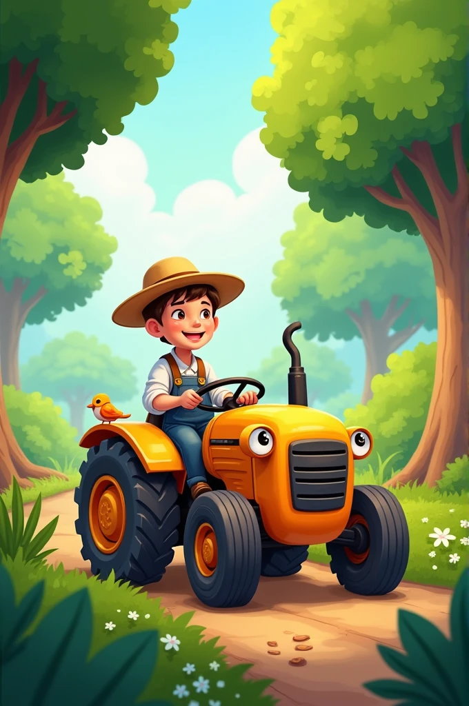 Farmer working in thi forest with tractor cartoon