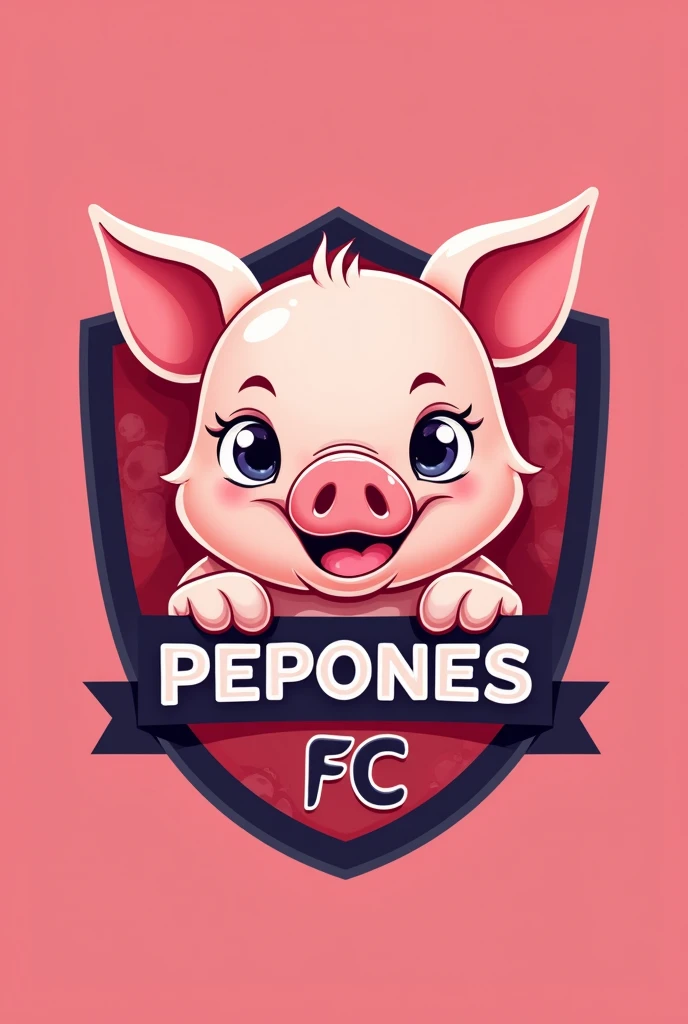 Create a soccer shield called Los Pepones FC that is a pig and that is like a piglet and that on the shield it says Pepones FC and that the background is pink