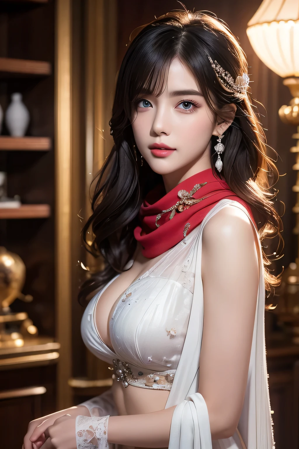 High-quality work，Realistic works，Super premium graphics，8K HD CG works，high quality graphics，High-definition and exquisite CG works，10x pixels，Ultra-fine details：1.1，Advanced technical details：1.1Realistic photo effects，Interior lighting effects：1.5，natural soft light：1.5. Light effect（Virtual light effects：1.8），ultra high resolution，shining dress，sliver long hair，silber hair，transparenthair，high detailed hair（Quality hair details：1.1）Clear eyes，Double eyelids look good，Sharp eye makeup, Create exquisite eyelash makeup, tthin eyebrows, Ultra-detailed eyes，a tall nose, lovely red lips, rosey cheeks, With delicate makeup on her face , pretty face, The face shape is perfectly proportioned,（Advanced facial details：1.1）8K, Top Quality, Intricate Details, Ultra Detail, Ultra High Resolution, Masterpiece, random angle, mikasa ackerman, Slender, Smile, (Makeup: 0.4), (Fluffy Blue Eyes: 1.21), blue Eyes,, ((full body)), 2 girl, (( full body)), close-up shot, , , ((tall)), (((fit body))), (((slim face))), sharp face, sharp eyes, (((black hair, short hair, bangs )) ,(detailed face), sharp face, small lips, thin lips, ((red scarf, crop top, thigh strap)), detailed face, detailed breast, , large breast, detail, , Beautiful girl with accentuated slender abs: 1.4, Six Pack Abs: 1.4, Bust Botox, Big, Perfect Body, detail leg, (( moonlight)), ocean , Women's artwork，Dress full body video，Realism，Amazing Cleavage，My eyes are very bright today
