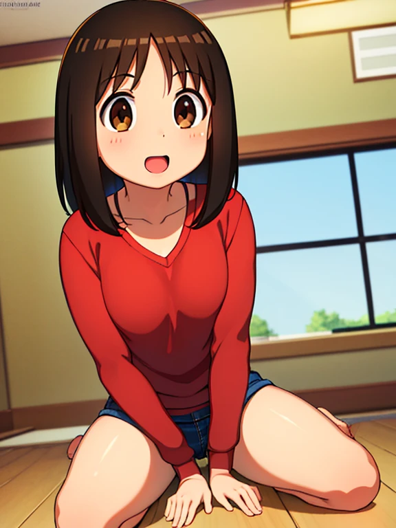 (masterpiece, Highest quality:1.2),figure,8k,High resolution,1 person,alone, (((masterpiece))),(((Highest quality))),(((Very detailed))), figure, 1 person, Azumanga Daioh, Ayumu Kasuga, Azumanga Daioh's ,  , Seraph, smile, Seraphクローズ, boca abierta alone, Bright colors, bright, (((Futanari)))(Brown eyes), stand，socks，Volumetric lighting,  Fine grain, Very detailed, Open your mouth,Spread your legs wide，Sensitive， Very detailed, beautiful, The finer details, Ultra-detailed, Highest quality, Complex, 4K, 8k, Art Station Trends, Excellent anatomy, beautiful lighting, Awards, Small breasts, indoor，