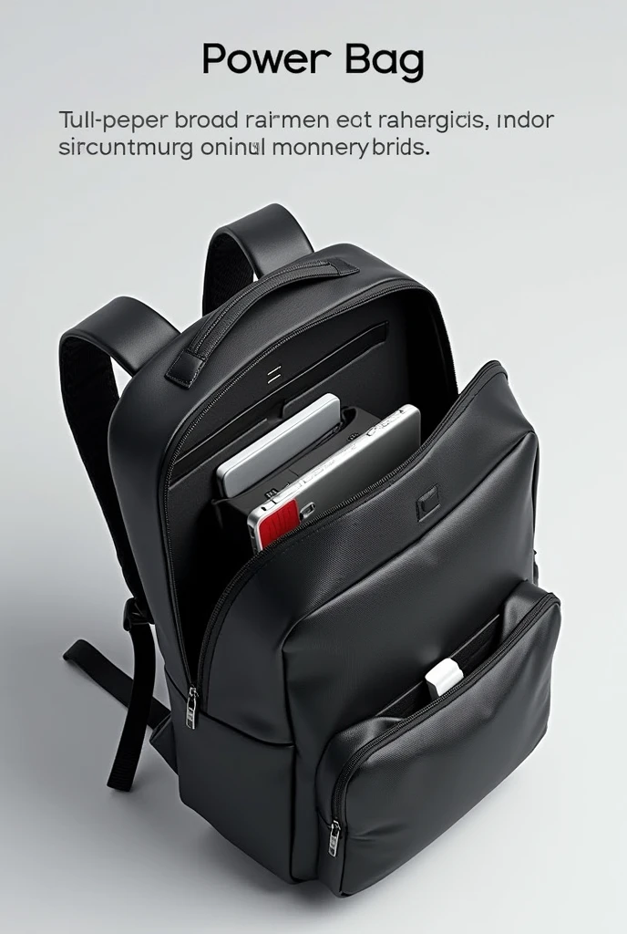 Bag with multiple compartments and built in powerbank in the corner