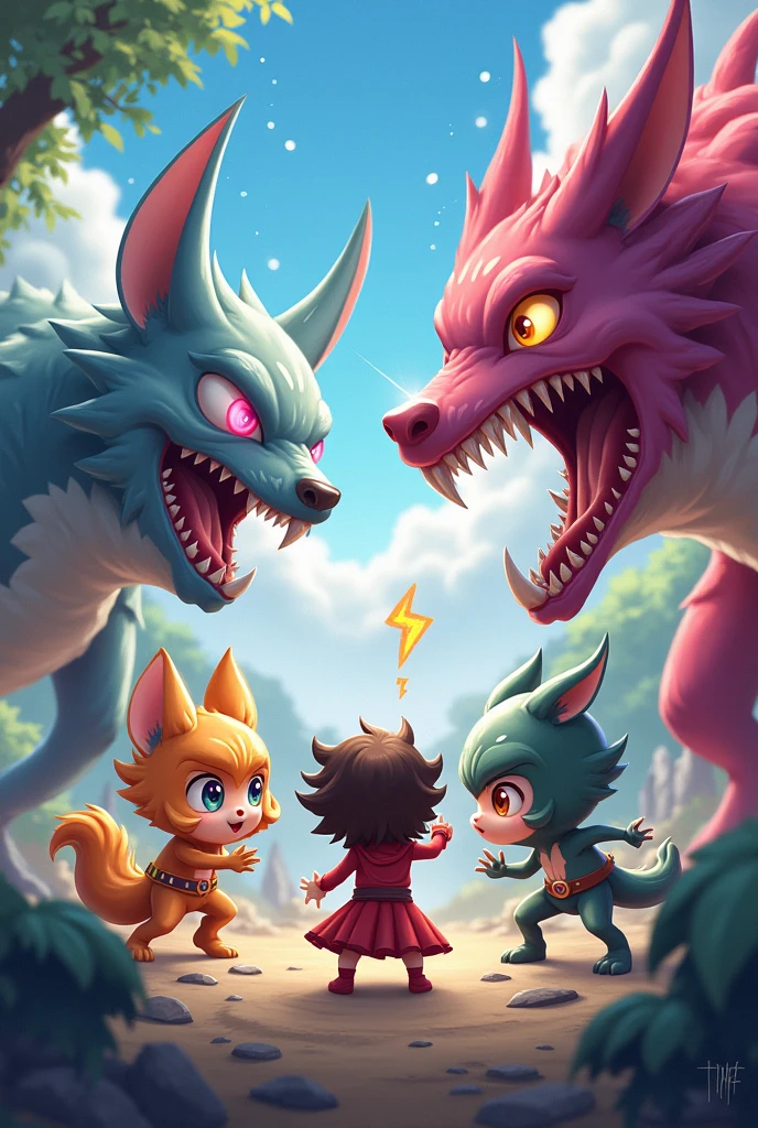 Cute heroes and monsters are enemies
