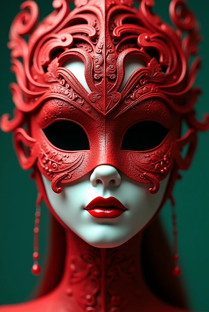 draw the most beautiful red color princess mask but on green screen just draw the mask nothing else just the princess mask