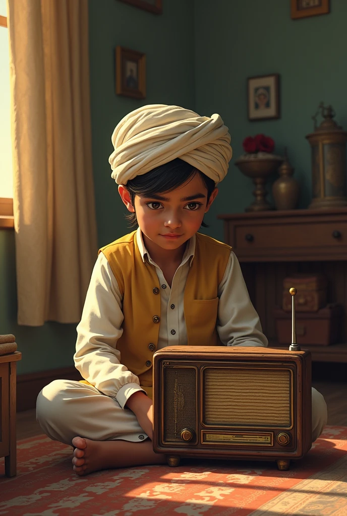 Radio in Sikh boy 

