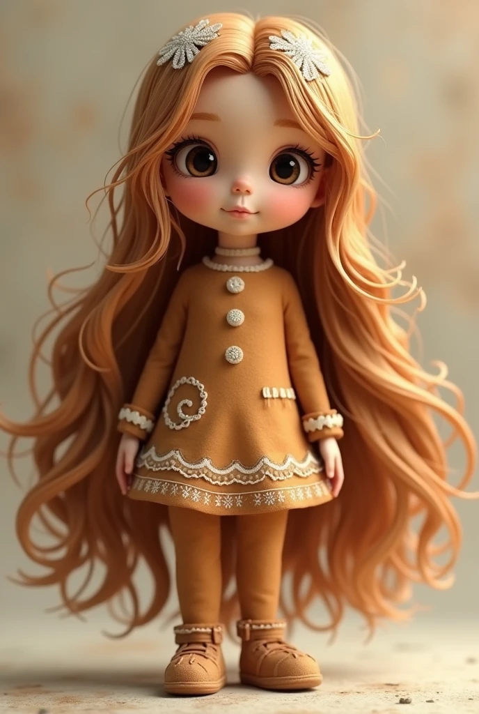 humanization of gingerbread, girl, long hair, semi realism