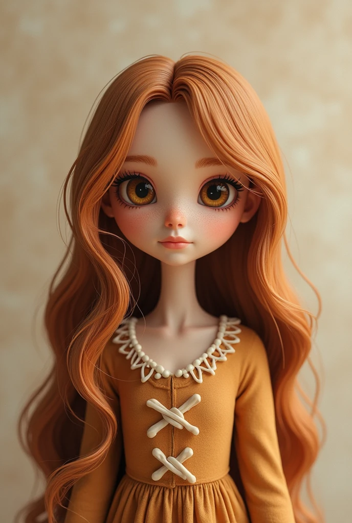 humanization of gingerbread, girl, long hair, semi realism