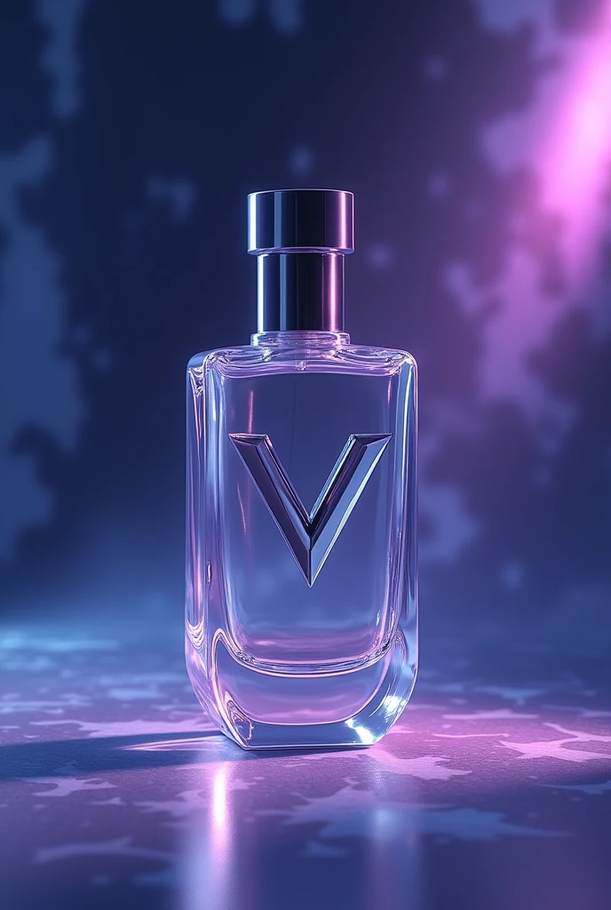 Perfume bottle with the name VERCCELI in a different bottle of light color and elegant purple and black blue logo