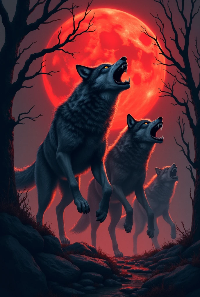  a blood-colored moon, wolves jump and bite you 