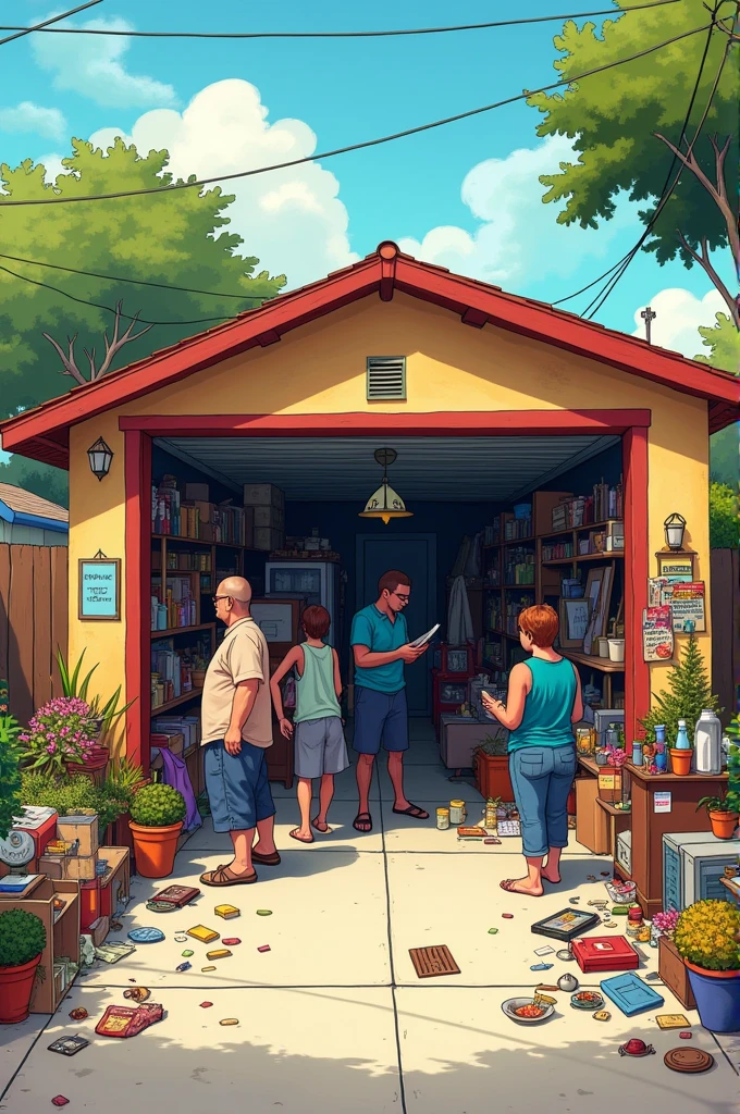 I want a picture of a garage sale from August 30th to September 2nd from 9am to 6pm location: Mr. Rafael's garage in front of Virgilio's house, next to the Miraflores residence