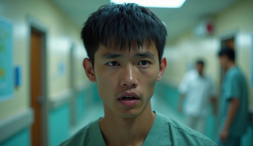A young Cambodian man, three times, a young Malay man was admitted to a hospital in Malaysia, where the Malay man fainted (the face of a Cambodian man was shocked)