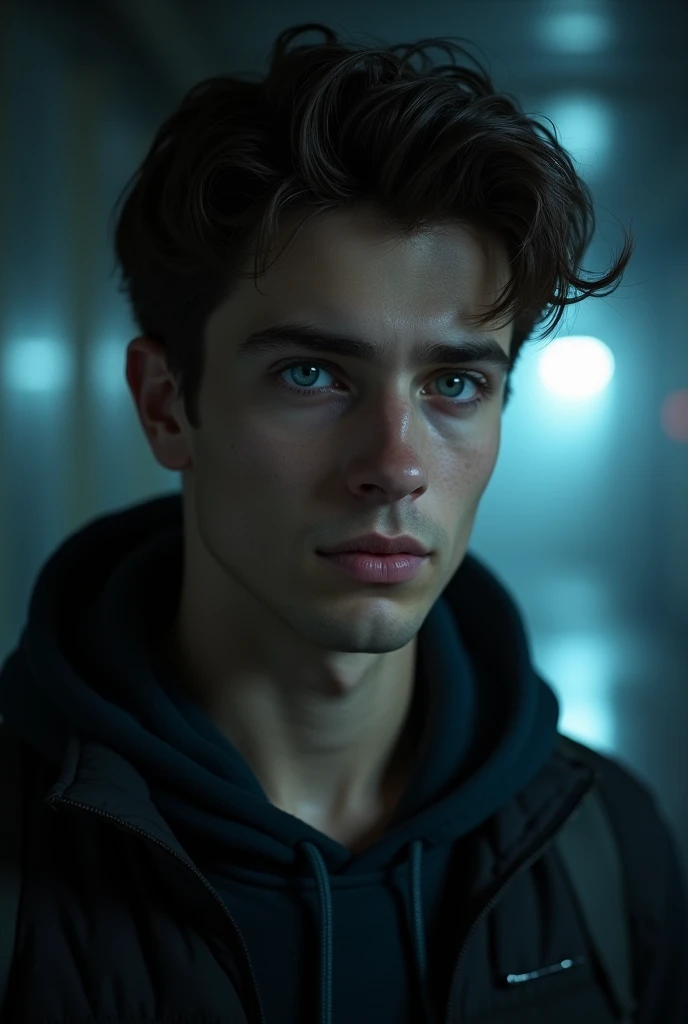 19 years, hot , toxic, dark blue eyes, dark brown hair, to look good, male