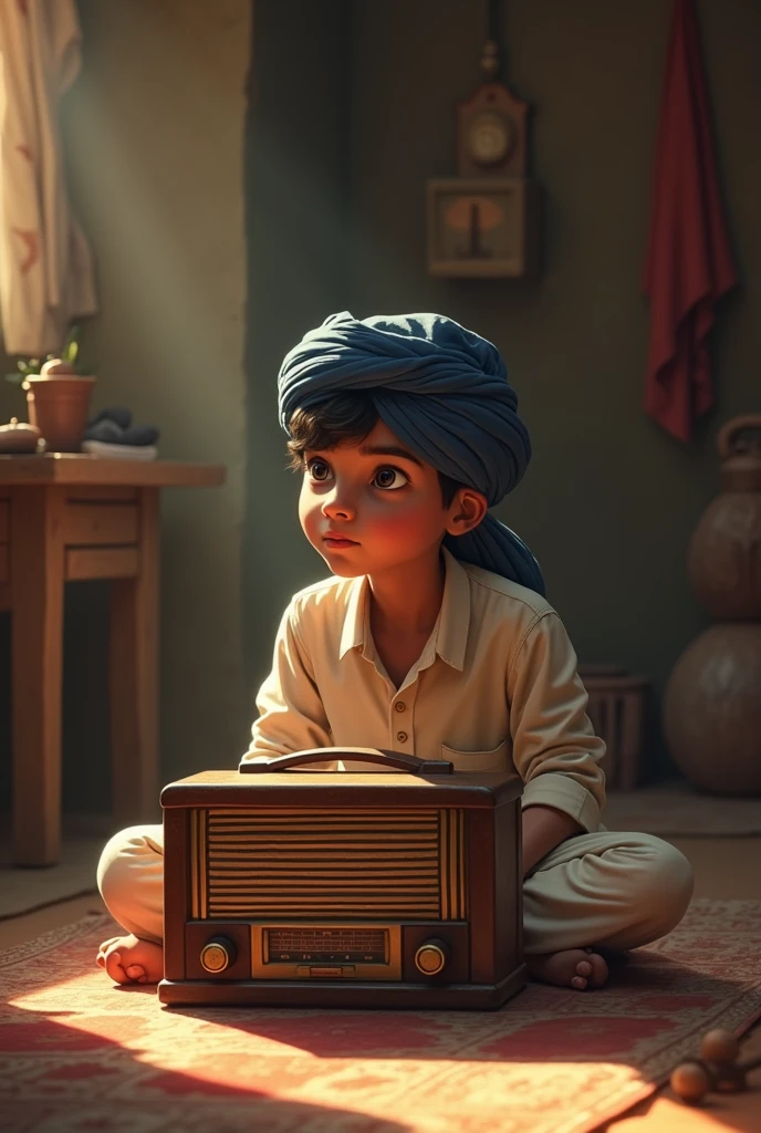 Radio to Sikh boy 
