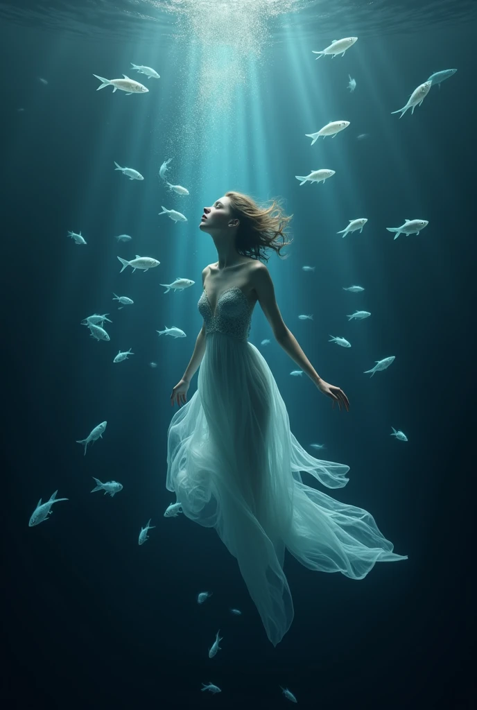 Underwater transparent fish female night mysterious space peaceful