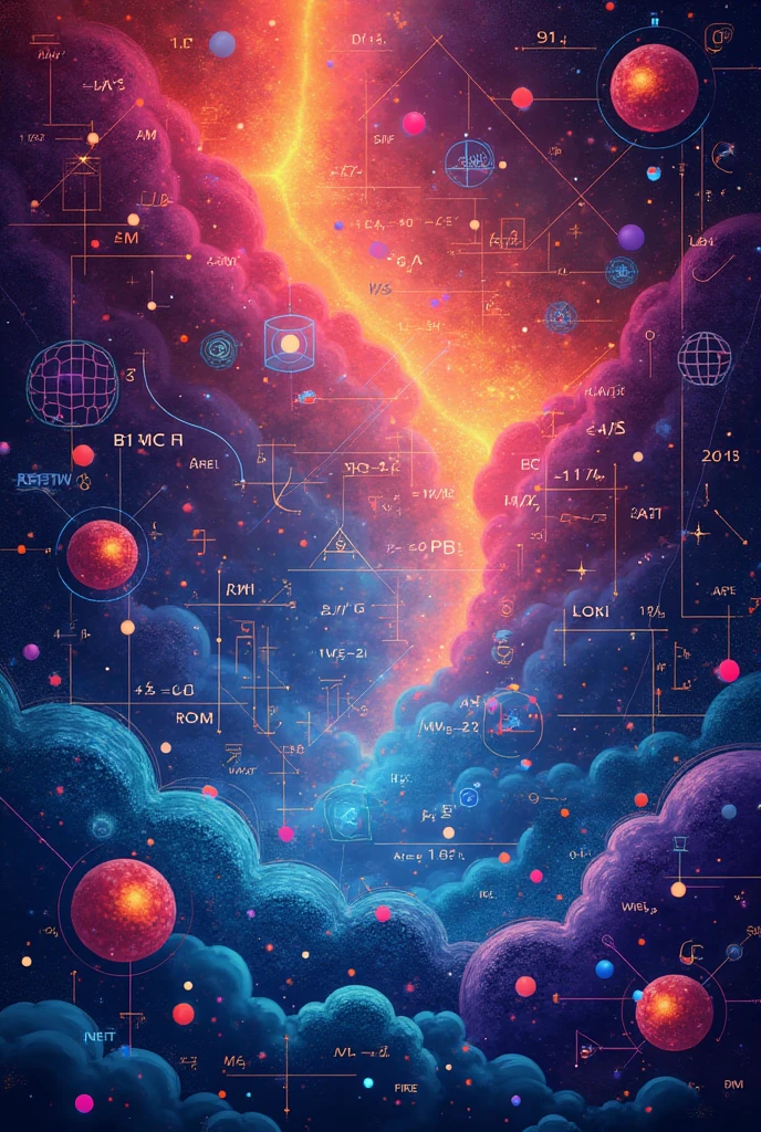 A colorful background with mathematical formulas and geometric graphics for the science fair measuring 1.50cm by 1.50 cm