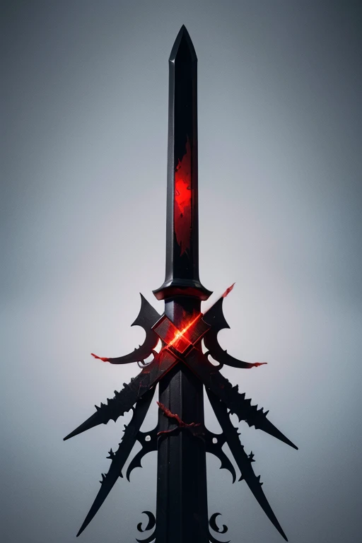 Hell sword,a black sword with red traces attached to an oedra the shadows surround the sword and a strong scarlet light emits from it like a call 