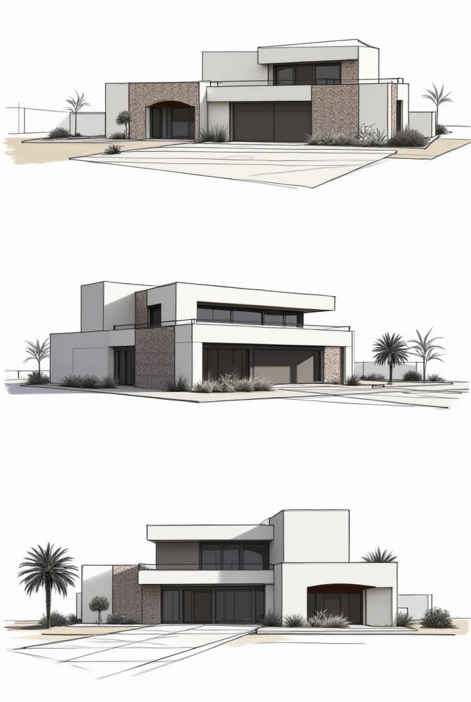 Modern KSA house four elevations sketches 