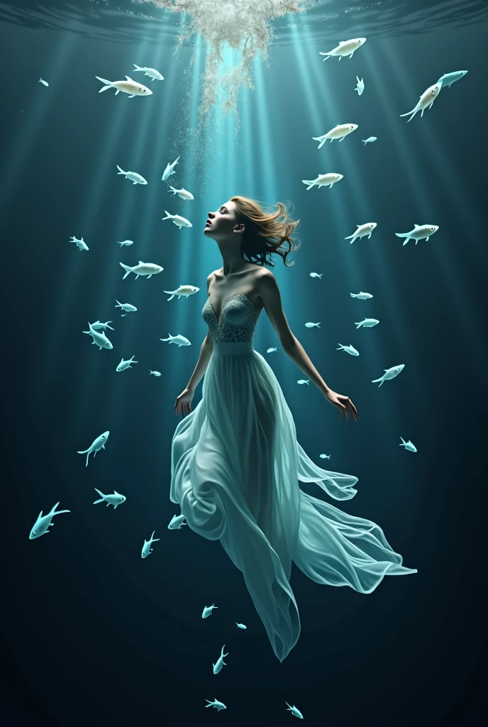 Underwater transparent fish female night mysterious space peaceful