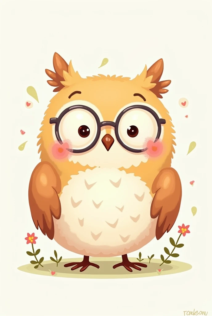 Cartoon pic of a owl with glass and a peace face