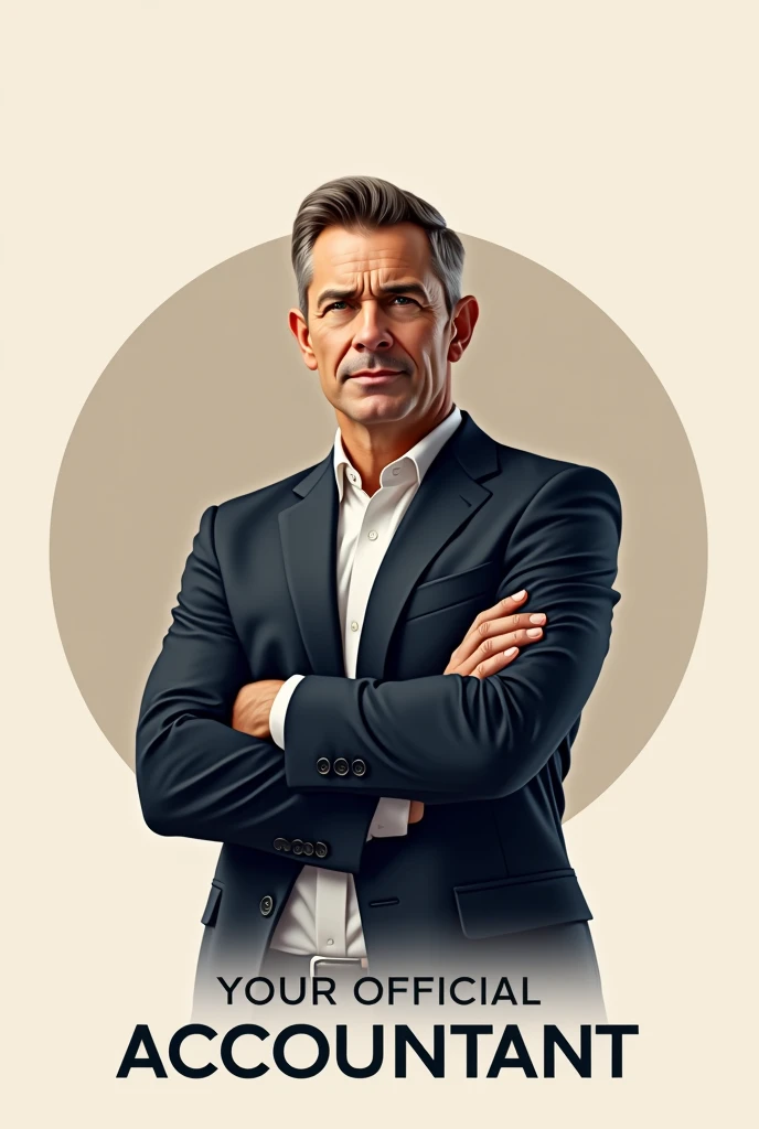 Logo with realistic man with crossed arms in the center, for brand " your official accountant"