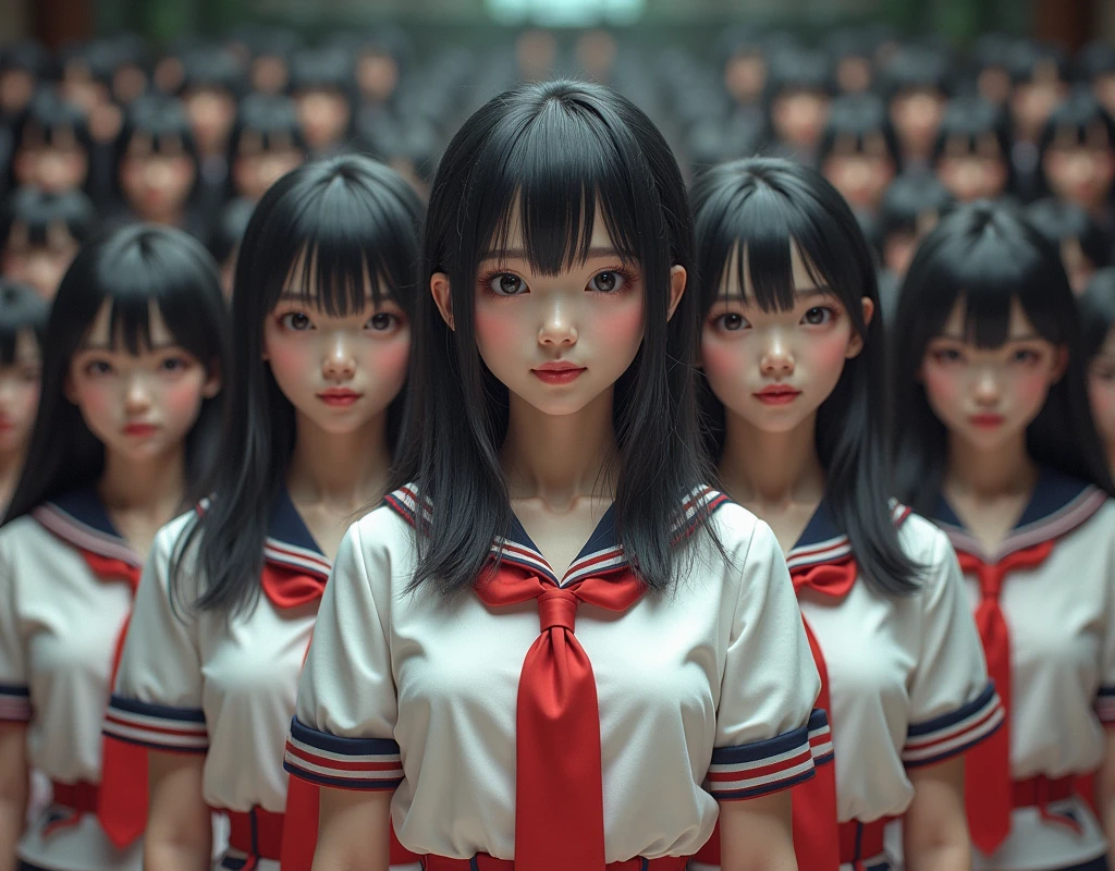 (Japanese Clone-girls=Myself), (Super Best masterpiece Clone-girls Raw Photography Art), (16K, Highest quality, Ultra-high resolution, RAW Photos), (It&#39;s so unrealistic., With unparalleled depiction, With an unfathomable sight, An unprecedented and shocking worldview, Clone-girls: In a world of mass reproduction, Ultra-realistic), (Japanese Girls, Yokoyama-Yui, 16yo, Small face, Thick black hair, long hair, Dark Eyes, Mature face, Cute Smile, Smiling face, A gentle gaze, Very pleasant look), (Very beautiful detailed girls, Accurate body structure, Accurate body movements, Very detailed body, (Super big breasts, Large bulge of ample breasts)), ((Schoolgirl uniform, Short sleeve, mini skirt, Emphasise the fullness of your breasts)), (Very detailed, Myself cloning, Depiction of splitting oneself, 1Myself girl→1,000,000,000,000,000,000,000,000,000,000Myself cloning girls), (Myself clone girlsは, With the same perfect appearance without any difference, to multiply in large numbers), (Very detailed depiction, Myself&#39;s multiplying female body, In the same female body,With the same face, With the same hairstyle, In the same clothes, At the same height, 同じSuper big breastsで, A completely indistinguishable female body, 1,000,000,000,000,000,000,000,000,000,000 people), (Myself girls only), (Academy, academic level, Commemorative photo depiction, Tiered stage photography, Happy smile, Front view)