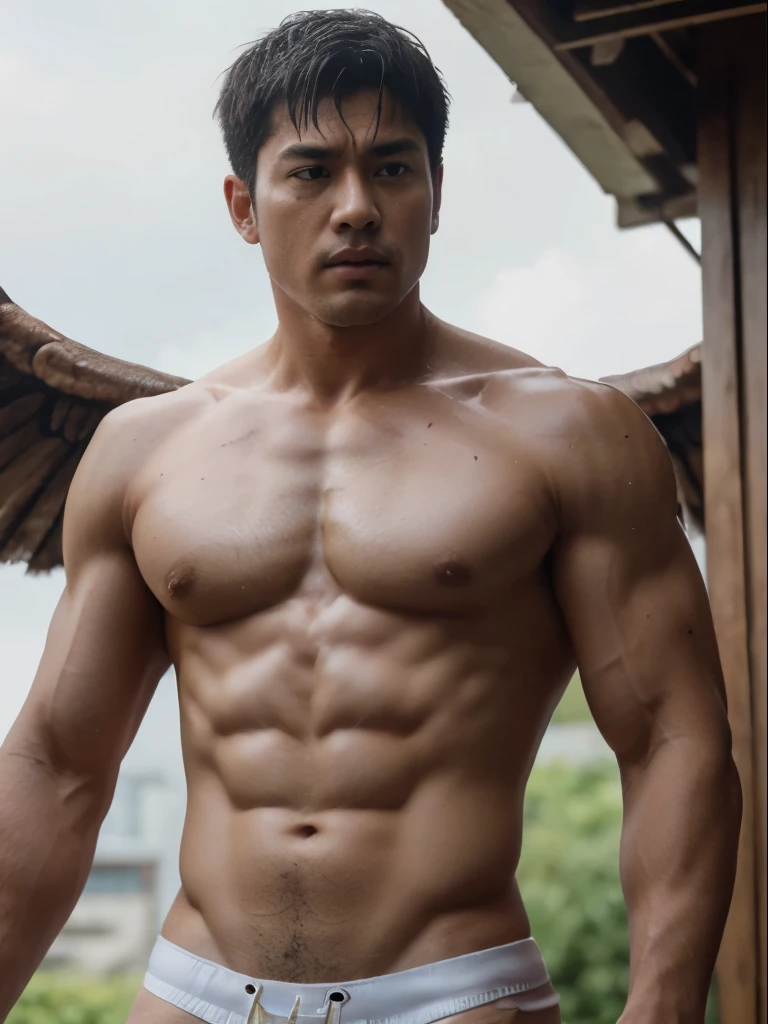 masseter membrane、well built、put on eyes、(eBlue eyes)、Have a pair of huge open wings，largeeyes！largeeyes！Straight nose！largest wing root，(Has a pair of huge wings with white feathers)、35yo、Asian male celebrity、Physical Education Student、cool guy、young、brush cut、gay twinks、scantily clad、Brush cut！Nod and pull your head five times！！outdoor sports board！(高the detail8k)Dark skin！raise your eyes！open your eyes！ ((realistically)), Sexy white silk fabric！Raised sexy！[Dressed in white silk flowing fabric worn by sexy Romans！The cathedral has stained glass]! !!!dermis, [ short hair the detail, Shaved on both Sides, silvery white ]!! ultra - detailed, Best quality at best, Strong light illumination, Focus sharp, theater audience, The upward lens is closer to the body, (( Lean Body Fat 15%，short hair the detail！ shave the Sides short, silver whey health, My chest is hairy, bodyhair, , Showing shaggy’s armpits, shaggy legs, silber hair,)), Full body lesbian, musculous guigachad, Super buff and cool, aged 40, shaggy, a screenshot by Adam Dario Keel, reddit, Photographic realism, , and face, artem, Bigchest, Upper part of the body, Fluffy, Muscle tissue, attractive male, shaggy body, Gigachard The Art of musculous Abnormality, New row added, Tanaka Ryu HD, fukaya yuichiro, Yoshifumi Ujima, Akikazu Mizuno, style of kentaro miura, Shen Until, shin-hanga, yoshida , Tanaka Ryu HD, New row added, fukaya yuichiro, Yoshifumi Ujima, Akikazu Mizuno, style of kentaro miura, Shen Until, shin-hanga, yoshida, hideo minaba, Chad handsome charming male，Side ，Inspired by the realistic photos of Ludovit Fula, placed in a, sweaty abs, Well-defined abs, attractive body, flowers growing out of his body, [ silber hair ]!!, muscle men, tear drop, There are abs, muscle men tangled together, six-pack, [ defined abs ]!!, sexy muscular body, musculous torso,Strong masculine characteristics,35yo，Tony Leung, :: sport, 32years old, masculine pose, David Gandhi, 35yo, male model, Sold for 50 years，Zhu Yilong,