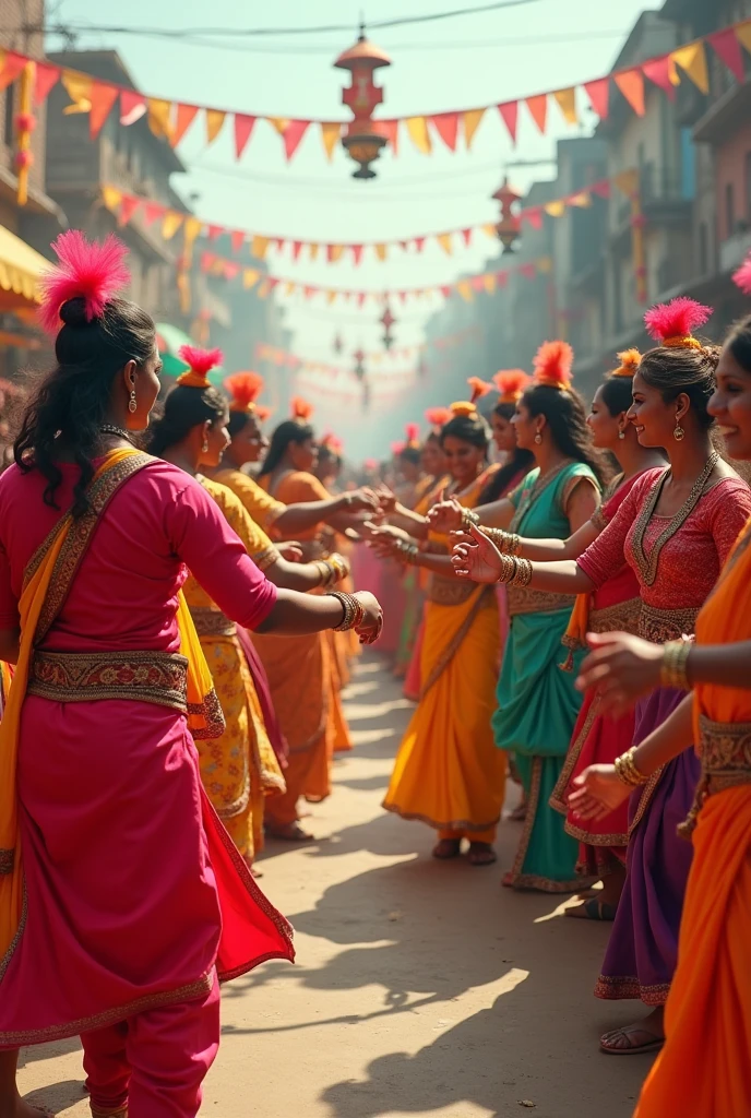 People dancing on left and right side like a marathis on Ganesh utsav 
