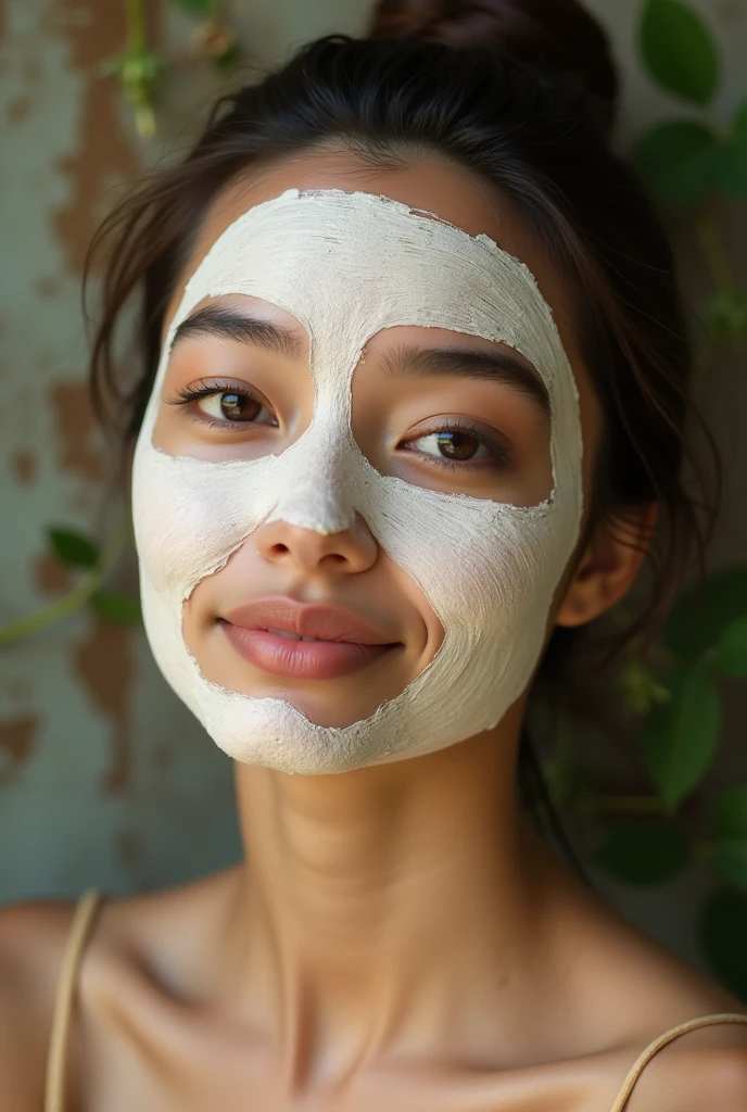 Real female model creative shoot with applied rice face mask