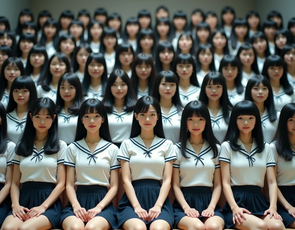 (Japanese Clone-girls=Myself), (Super Best masterpiece Clone-girls Raw Photography Art), (16K, Highest quality, Ultra-high resolution, RAW Photos), (It&#39;s so unrealistic., With unparalleled depiction, With an unfathomable sight, An unprecedented and shocking worldview, Clone-girls: In a world of mass reproduction, Ultra-realistic), (Japanese Girls, Yokoyama-Yui, , Small face, Thick black hair, long hair, Dark Eyes, Mature face, Cute Smile, Smiling face, A gentle gaze, Very pleasant look), (Very beautiful detailed girls, Accurate body structure, Accurate body movements, Very detailed body, (Super big breasts, Large bulge of ample breasts)), ((Schoolgirl uniform, Short sleeve, mini skirt, Emphasise the fullness of your breasts)), (Very detailed, Myself cloning, Depiction of splitting oneself, 1Myself girl→1,000,000,000,000,000,000,000,000,000,000Myself cloning girls), (Myself clone girlsは, With the same perfect appearance without any difference, to multiply in large numbers), (Very detailed depiction, Myself&#39;s multiplying female body, In the same female body,With the same face, With the same hairstyle, In the same clothes, At the same height, 同じSuper big breastsで, A completely indistinguishable female body, 1,000,000,000,000,000,000,000,000,000,000 people), (Myself girls only), (Academy, academic level, Commemorative photo depiction, Tiered stage photography, Happy smile, Front view)